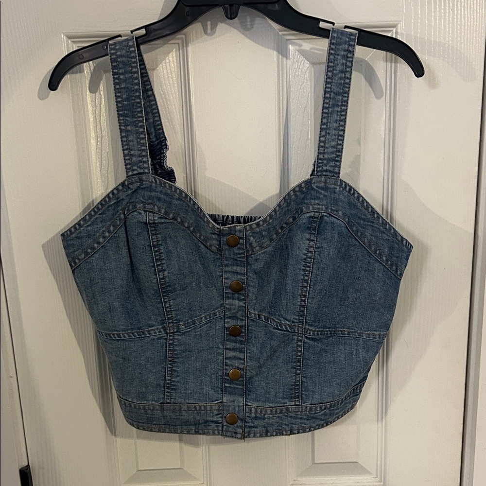 Japna Denim Blue Buttoned Tank Top